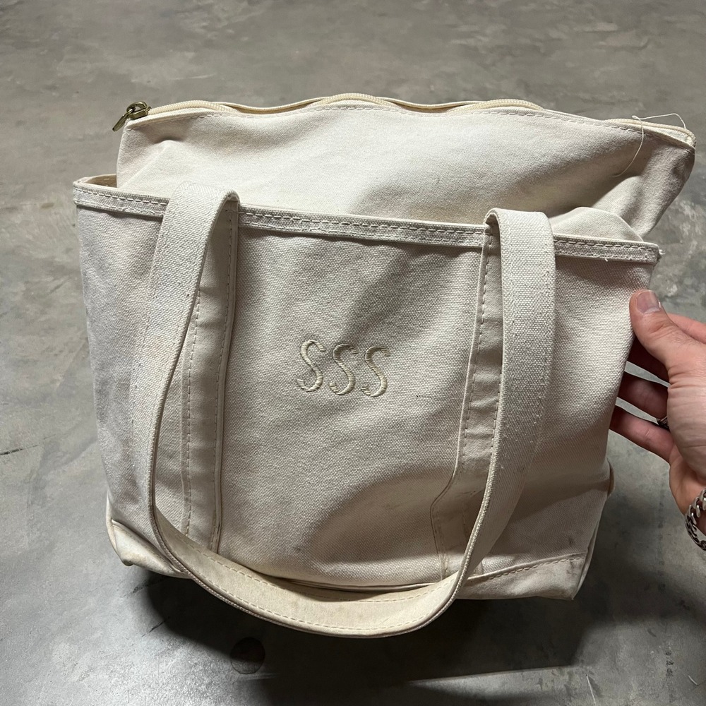 LL Bean Boat and Tote Canvas Bag 16x13 Cream Zip Top SSS Made in USA 112644